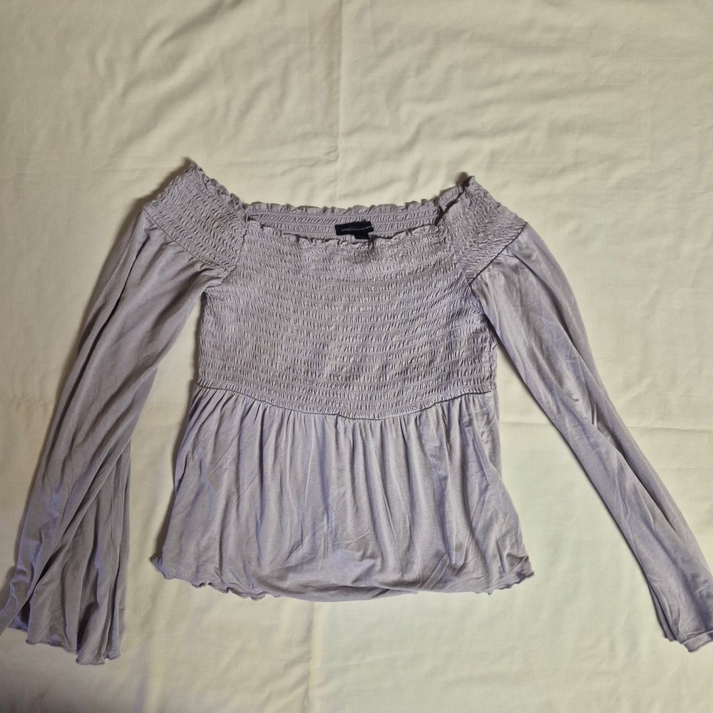 American Eagle Lavender Smocked Y2K Babydoll Long Sleeve Top Womens M Boho